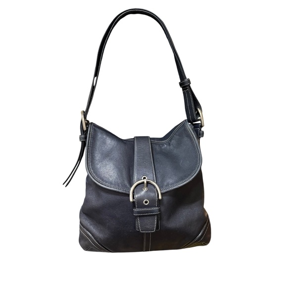 Vintage Coach Y2K Soho Black Leather Hobo Shoulder Bag Buckle Flap 9480 - Picture 1 of 12
